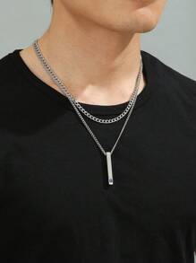 1pc Fashionable And Popular Men Double Layer Luminous Men's Stainless Steel Charm Necklace Three-Dimensional Column Pendant Inlaid Zirconia Glow In The Dark Minimalist Decoration Hip-Hop Style Birth Year For Jewelry Gift And For A Stylish Look