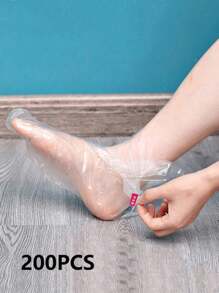 Set de 10/100/200 piezas Mascarilla desechable de plástico para los pies, protector de pies hidratante y antifracturas, suave, cómodo, hidratante y transparente, muy adecuado para uso diario con crema corporal, imprescindible para el spa en el hogar, viajes, cocina, baño, hogar, artículos del hogar (color fijo aleatorio del adhesivo)