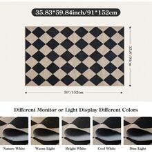 Checkered Easy Jute 3x5 Outdoor Patio Rug, Washable Rugs For Entryway Diamond Indoor Outdoor Living Room Carpet, Farmhouse Neutral Non Slip Black Door Carpet For Backyard Bedroom - 自然與黑色/棋盤格-2 - 查看 2