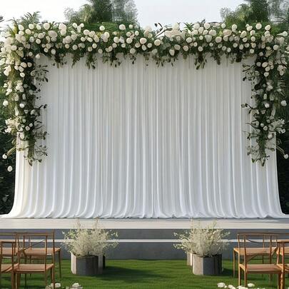 1pc/2pcs Set, Luxury Elegant White Chiffon Satin Backdrop Curtain - Classic White Window Curtain Backdrop, White Polyester Stretchy Fabric, Pleated Design, Wrinkle & Fade Resistant, Suitable For Weddings, Bridal Showers, Birthday Parties, Anniversary Ceremonies, Bachelorette Parties And More.
