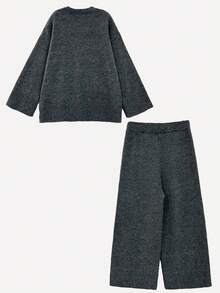 Senya Women's Autumn And Winter New Round Neck Straight Sleeve Knitted Top With Trousers Two Pieces Set, Loose Casual Slouchy, Daily Commuting, Office, Home Jumper Set - Dark Grey - View 5