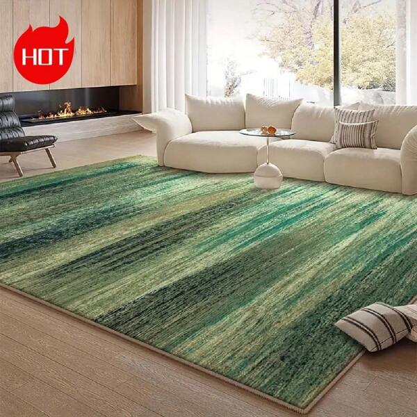 Alfombra de gran área, diseño 2025 nuevo, patrón verde personalizado, estilo natural y fresco, elaborada con material de terciopelo de cristal de alta tecnología con superficie tejida densa que resiste el desvanecimiento, la abrasión y es fácil de limpiar. Presenta partículas antideslizantes con puntos en la parte inferior, lavable a máquina.