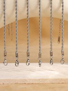 6pcs Stainless Steel Minimalist Silver Color Bangle Bracelet Set, Suitable For Daily Wear Or Gift - Silver - View 5