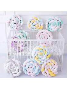 AIBOYING 1pc Tri-Color Braided Macrame Crib Bumper, Plush Minimalist Nursery Decor, Suitable For Daily Use In Bedroom