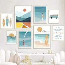 1PC Abstract Minimalist Sea Beach Surfboard Mountain Posters And Prints Wall Art Canvas Painting Wall Pictures For Living Room Decor Optional Frame ﻿