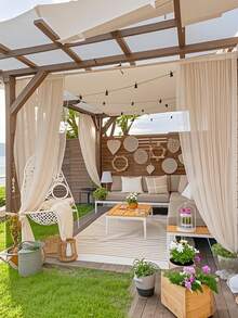 4pcs/2pcs/1pc Outdoor Beige Sheer Mosquito Net Curtains, Sheer Sheer Curtain Rod Pockets Breathable, Height Adjustable For Gazebo, Patio, Cabin, Backyard, Porch, Garden, Pavilion, Balcony And Corridor - Multicolor - View 8