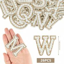 26 Pcs Pearl Rhinestone Letter Iron On Patches A-Z 5models/Styles In 5 Colors, Patch For Bridal Dress Bridesmaid Dress Girl Clothing Shoes Hat Bag Arts Craft
