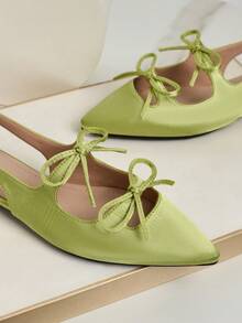 Nuove ballerine donna a punta aperta, con design forato e traspirante, slip-on, con fiocco semplice alla francese, monocromatiche, alla moda e carine, adatte per tutto l'anno - Verde pastello - Visualizzare 6
