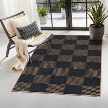 Checkered Easy Jute 3x5 Outdoor Patio Rug, Washable Rugs For Entryway Diamond Indoor Outdoor Living Room Carpet, Farmhouse Neutral Non Slip Black Door Carpet For Backyard Bedroom - 巧克力棕色/棋盤格-3 - 查看 1