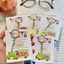 5 pièces Carte de poche "Merci beaucoup" avec porte-clés bus joyeux, cadeau parfait pour les enseignants, entraîneurs, chauffeurs de bus, diplômés et parents pour les occasions spéciales