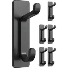 5pcs Heavy Duty Adhesive Wall Hooks - No Drill Sticky Hangers For Bathroom, Kitchen, RV - Modern Black Finish, Holds Coats, Towels, Umbrellas, Bathroom Hooks, Utility Hooks