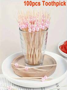 100 Stücke/Set 12cm Bambuspicker, Appetizer Spieße für Getränke, Desserts, Hochzeitsparty Dekorationen, künstliche Perle Mini Lebensmittel Picker