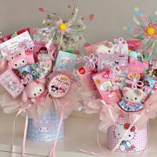 Sanrio Caixa de Presente em Formato de Balde de Abraço Buquê de Lanche Hello Kitty Cartoon, Material de Embalagem para Presente de Aniversário Rosa Fofo de Menina, Caixa Surpresa Multifuncional Reutilizável de Armazenamento, Material Decorativo Essencial para Festas de Festival
