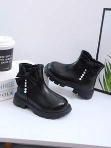1 Par de Botas para Meninas para as 4 Estações, com Design de Zíper Lateral, Sola Antiderrapante, Ajuste Confortável, Versátil para Combinar com Looks, e Durável - Preto - Visão 5