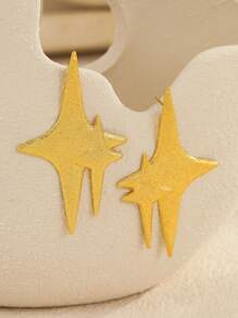 1 Pair Sparkling Star-Shaped Long Earrings, Personalized Stacked Star Design To Brighten Your Beauty