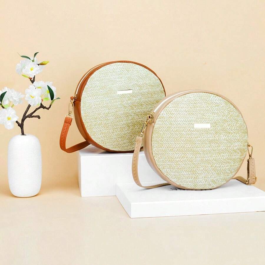 New Cute And Simple Straw Bag Women's Woven Round Bag One-Shoulder Oblique Women's Bag Wallet