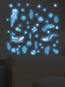 1 Set Underwater World Luminous Stickers, Glowing In The Dark, Suitable For Living Room, Bedroom, Background Wall, Wall Decoration, Home Decoration Room Decor Wall Sticker