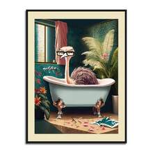 1pc Interesting Animal Bathtub Art Poster Ostrich Rhinoceros Octopus Printing Bathroom Wall Gifts Decor Optional Frame - Multicolor - View 24