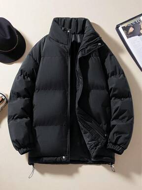 Veste pour homme, vêtement épais minimaliste de couleur unie , veste coupe-vent à col montant chaude, automne/hiver