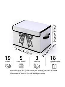 1 pieza Caja de almacenamiento con tapa estampada con lazo, cesta de almacenamiento plegable con asa, organizador ligero, contenedor de almacenamiento con tapa de uso múltiple para ropa, mantas y varios