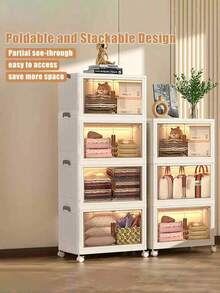 5layers   Plastic Storage Box Organizer, Stackable Storage Box, Covered Storage Box, Storage Container Organizer For Kitchen, Bedroom, Living Room, Study, Office, Foldable Storage Box, Saving Space - White - View 3