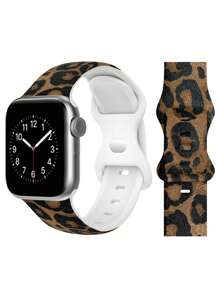 Cute Summer Bowknot Leopard Print Apple Watch Strap For Women – Sweet Fashionable Replacement Band Compatible With Apple Watch Ultra/SE/S10/8/7/6/5/4/3/2/1 Series