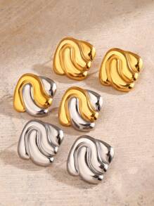 2 Pieces Of Stainless Steel Personalized Elegant Women's Fashion Gold Steel Color Color Blocked Geometric Water Ripple Shaped Earrings Suitable For Women's Daily Summer Shopping And Travel Wearing Earrings