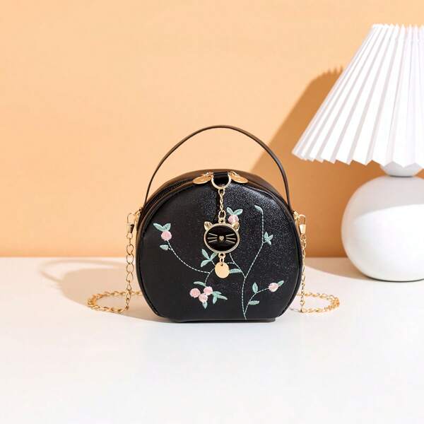 Fresh Elegant Chinese Style Women Mini Round Crossbody Bag, New Fashion Versatile Shoulder Bag, Korean Floral Creative Messenger Bag
