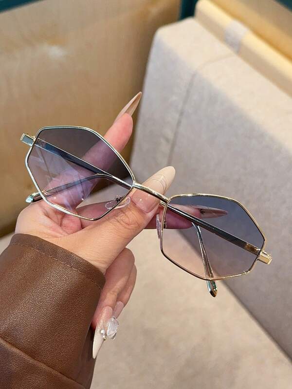 1pc Women's Minimalist Geometric Metal Frame All-Match Glasses, Lightweight & Portable, Suitable For Any Face Shape, Versatile For Daily, Party, Holiday Gift