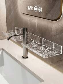 1pc Luxury Acrylic Bathroom Vanity Faucet, Wall Mounted Fashionable Ripple Storage Rack, Modern Design, Organizer For Toiletries And Cosmetics, Suitable For Handwashing And Bathroom Storage Back To School - Multicolor - View 1
