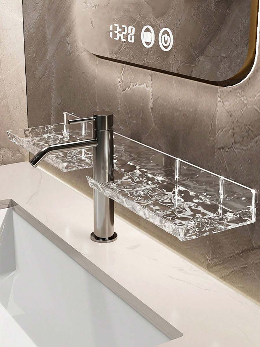 1pc Luxury Acrylic Bathroom Vanity Faucet, Wall Mounted Fashionable Ripple Storage Rack, Modern Design, Organizer For Toiletries And Cosmetics, Suitable For Handwashing And Bathroom Storage Back To School - Multicolor - View 1