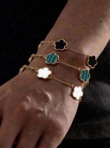 3 Pcs Fashionable Design Classic Clover Charm Men's Bracelet Or Girlfriend Gift, Clover Bracelet In Three Colors, Black, White And Green Bracelet, Easter Gift, Holiday Gift, Father's Day Gift, Graduation Gift, Accessories, Office Outfit, Musty, Punk Style, Casual Accessories, Suitable For Parties, Celebrations And Wedding