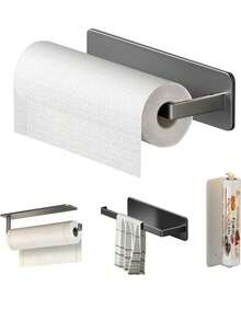1 Stück Küchenrollenhalter, keine Lochbohrung erforderlich, Schrank Papierrollenhalter, für Küchenfolie, Lappen, Hängeregal, Lappen Rack, Edelstahl Bad- und Küchenhandtuchhalter - Verschiedenfarbig - Übersicht 5