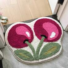 1pc Cherry Pattern Plush Bath Mat, 50x62cm (19.7x24.4 Inch), Soft, Machine Washable, Bathroom Bedroom Living Room Kitchen Entrance Door Rug, Thick Non-Slip Absorbent Soft Bathroom Toilet Lid Cover Room Decor Bathroom Accessories Back To School Bathroom Kitchen Decor - Multicolor - View 5