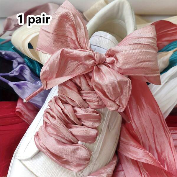 1 Pair/2 Pieces 120cm Long 5cm Wide Butterfly Chiffon Crinkle Shoelaces, Suitable For Casual Canvas Sneakers & Satin Winter Shoes