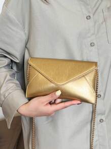 Bolsa de Ombro de Couro Simples da Moda Feminina, Bolsa de Mão com Corrente de Metal Nobre, Jantar de Encontro, Meninas Jovens, Casais Namorando, Jantar de Negócios