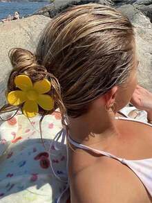 1 件花卉发夹，可爱海滩度假头饰夏季发夹爪夹发夹发夹发夹发夹发夹秋冬花朵发饰女士 - 黃色 - 查看 3
