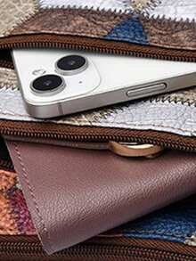 新款多功能中年女性手提包、妈妈包、婆婆包，柔软皮革质感单肩斜挎包 - 棕色 - 查看 3