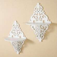 2pcs Vintage European Style Wooden Floating Shelves - Unique Wall Mounted Storage Racks For Books, Plants, And Decor - Durable Construction, Retro Design, Corner Shelves Room Decor Bedroom Decor Home Decor Wall Decor