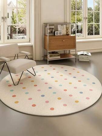 1pc Round Rug Plush Cream Round Area Rug With Colorful Polka Dots Design - Ultra Soft, Comfortable For Bedroom, Living Room, Study, Entryway, Children's Game Room, Room Decor, Nursery As Floor Mat, Cashmere-Like Bedroom Rug Play Mat, Washable & Non-Slip, Rugs For Bedroom - Indoor All-Season Home Decor, Decorative Rugs, Living Room Rugs, Circle Rug, House Decor | Bedroom Decor