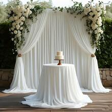 1 件/2 件，奢华优雅白色雪纺缎背景窗帘 - 经典白色窗帘背景窗帘白色涤纶弹力面料面板，背景窗帘无褶皱抗皱褪色 - 适合婚礼、新娘送礼会、生日派对、周年纪念仪式、新娘派对、周年纪念 - 白色 - 查看 2