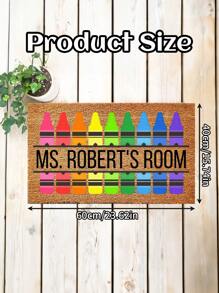1pc Customized Classroom Doormat, Personalized Teacher Crayon Welcome Mat, Customizable Text Doormat, Rainbow Color Suitable For Classroom Decoration, Suitable For Kindergarten, Primary School, And Back To School Season