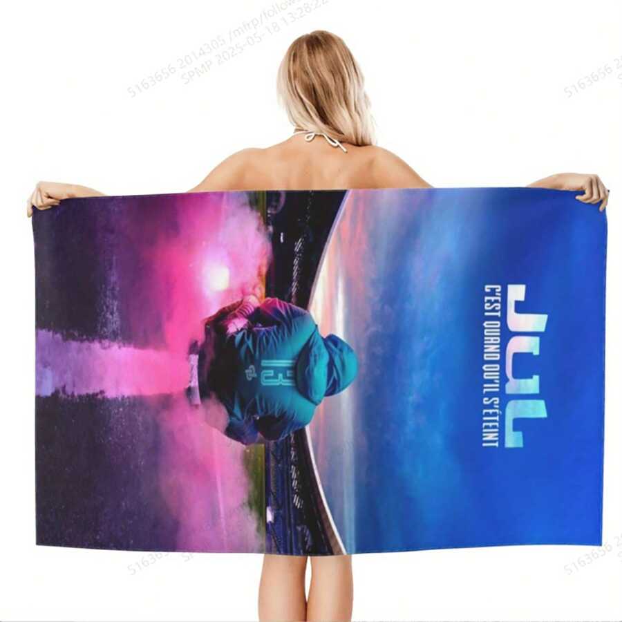 Asciugamano da spiaggia "Jul C'est Quand Qu'il S'éteint" - Asciugamano in microfibra ad asciugatura rapida super assorbente con design artistico spaziale vibrante, morbido e leggero, adatto per yoga, nuoto, surf ed essenziali per il viaggio in spiaggia