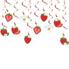 Strawberry Theme Summer Fruit Birthday Party Decoration Set Swirl Hanging Tags Cake Toppers Flag Banner Perfect For Celebrations And Festive Events Ideal Birthday Party Decoration Set