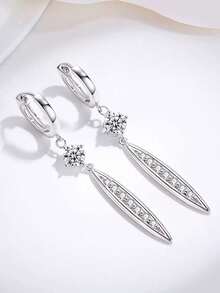 1 Cặp Bông Tai Dài Bạc Sterling S925 Đính Đá Zirconia Tổng Hợp, Trang Sức Thanh Lịch Và Tinh Tế Dành Cho Phụ Nữ - Bạc - Xem 4