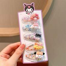 5pcs/Set Cute Cartoon Kuromi & Melody Resin Hairpin, Hair Clip For Bangs & Flyaways, Girl Sweet Hair Accessories (Color May Vary Slightly Due To Batch Difference)