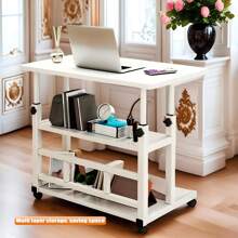 1 Mobile Multi-Purpose Computer Desk, Home Bedroom Bedside Desk Computer Desk, Bedroom, Living Room Dormitory, Lazy Simple Student Writing Desk, Movable And Adjustable Height Laptop Desk, Wheels Can Rotate 360%