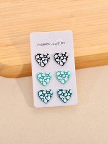 3 Pairs Bohemian Style Acrylic Geometric Print Earrings For Women, Jewelry For Party And Vacation