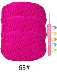 1/3 包 50 克 4 股钩针线，包含 3 毫米钩针 + 记号扣，初学者钩针工具套装，多种优质腈纶线，柔软舒适，适用于钩针编织项目、DIY 手工艺品、围巾、礼品（多种颜色可选）