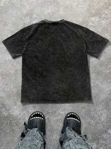 1pcsPAVTROS Manfinity Streetrush Men's Washed Snow-Washed Blurred Face Print Round Neck Short-Sleeved T-Shirt, Spring And Summer Men's Clothing, Boyfriend Gift T T Tee Shirt For Men Graphic180g - 黑色 - 查看 2